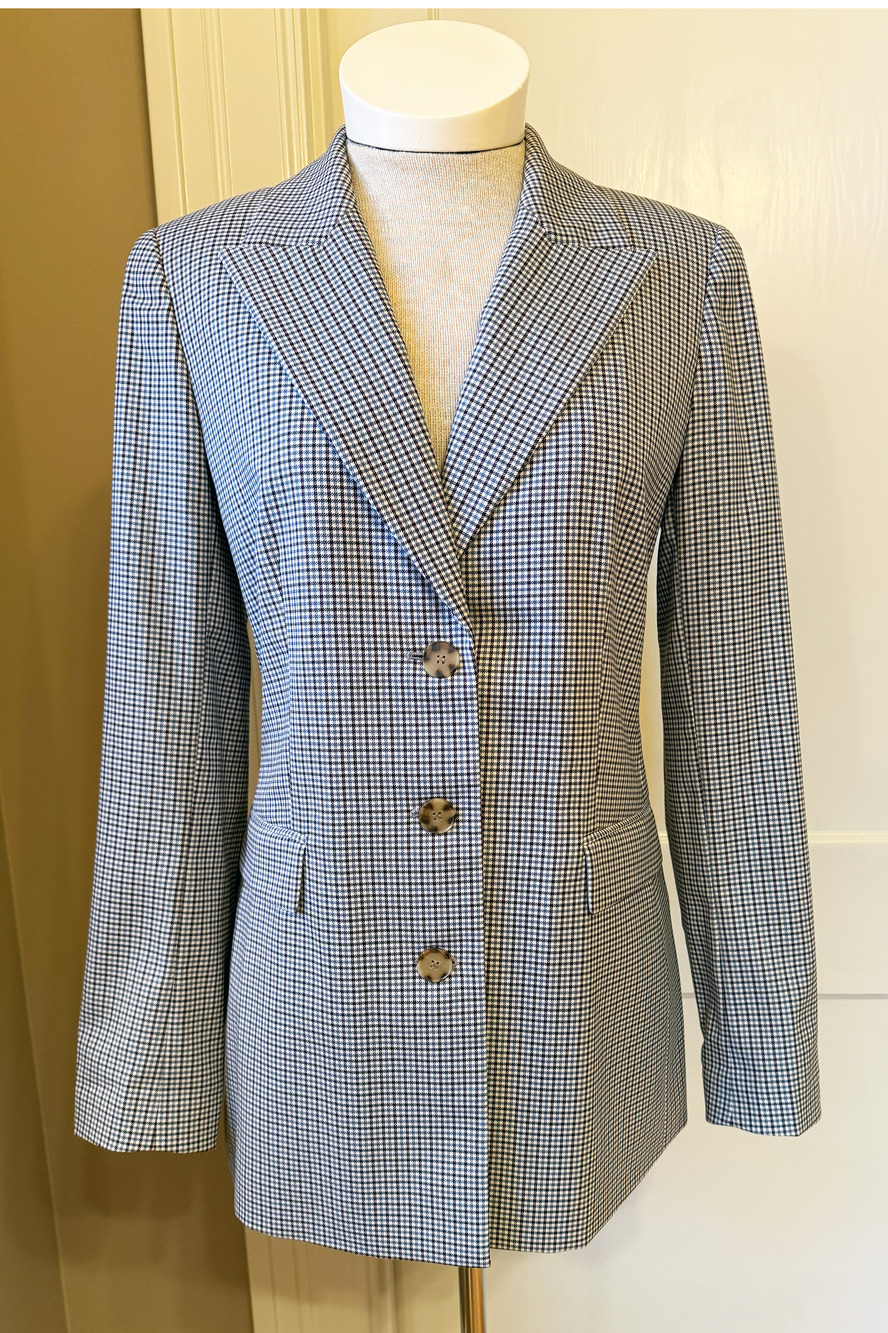 Lafayette 148 New York Blue Gray Houndstooth Wool Blazer Sz 6 - Picture 2 of 12